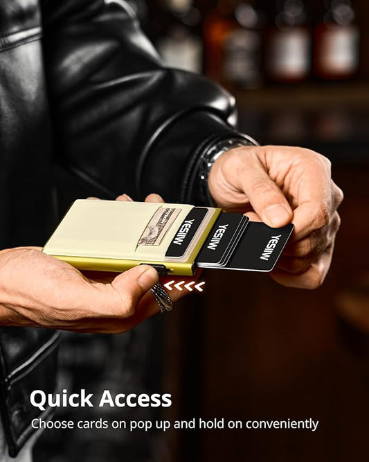 YESIIW Credit Card Holder Wallet for Men RFID Blocking Slim Minimalist Metal Wallet with Money Pocket Contactless Card Protector
