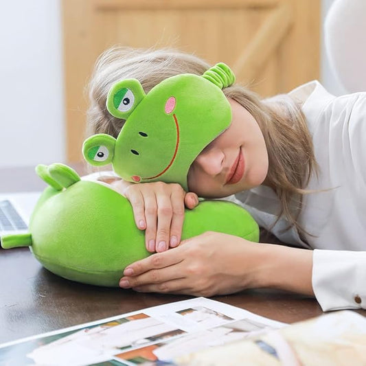 Umerci Travel Pillow, Memory Foam Neck Pillow with 360-Degree Head Support Comfortable Airplane Pillow with Storage Bag Lightweight Traveling Pillow for Sleeping, Car, Train, Bus and Home Use (Frog)