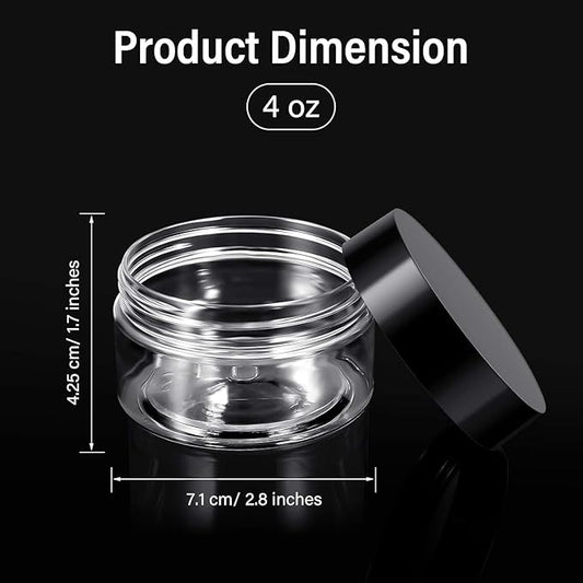 SATINIOR 12 Pack 4 oz Plastic Container Jars with Lids Round Clear Travel Cosmetic Container Slime Jars for Toiletries, Lotion, Cream, Ointments, Makeup, Rhinestone, Samples, Kitchen Storage(Black)
