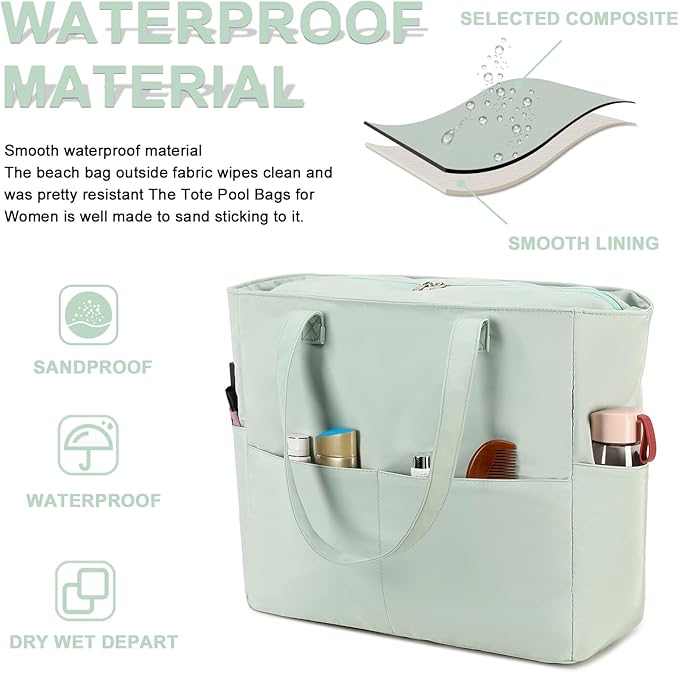 Bluboon Waterproof Beach Tote Pool Bags for Women Ladies Extra Large Carry On Bag With Wet Compartment for Weekender Travel