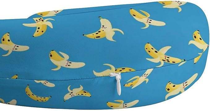 Chin Support Travel Pillow Memory Foam U Shaped Cushion Banana Fruit Blue, Breathable Washable Cover for Men Women Airplane Car Sleep