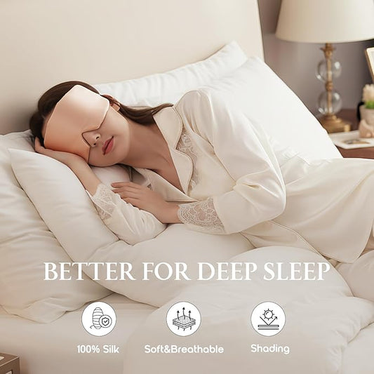 100% Mulberry Silk Sleep Mask, Eye Mask for Deep Sleep and Travel, Soft Breathable Eye Cover with Adjustable Headband (Rose Gold)