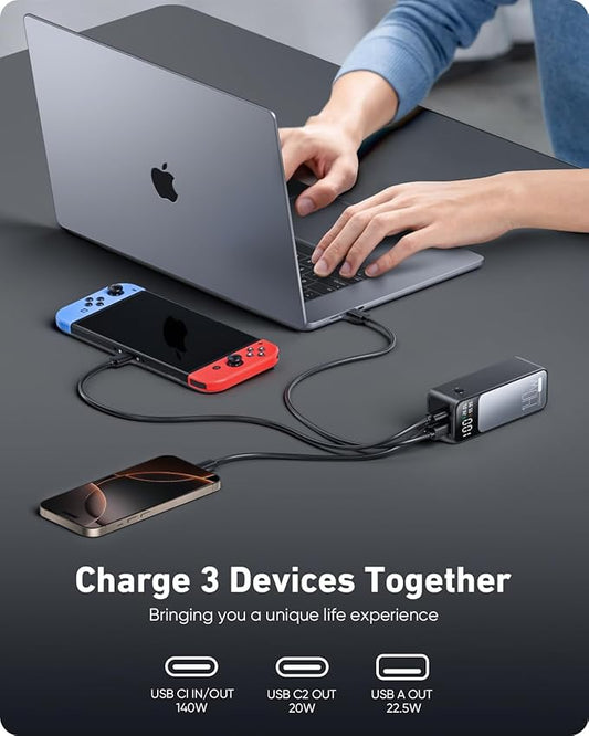 Laptop Power Bank, 140W 27000mAh (99.9Wh) Portable Laptop Charger, PD 3.1 USB C in&Out Fast Charger External Battery Pack for iPhone 17 16 15 Pro Samsung MacBook Dell XPS iPad Steam Deck etc