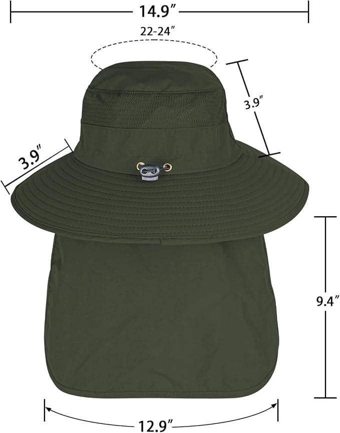 Sun Hats for Men Women Fishing Hat UPF 50+ Breathable Wide Brim Bucket Hats Summer UV Protection Safari Hat with Neck Flap