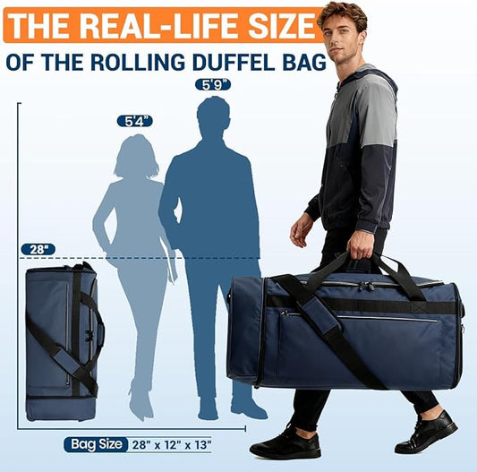 Uarition Foldable Rolling Duffle Bag with Wheels, 80L Large Duffle Bag for Travel, Carry On Duffel Bag for Men and Women