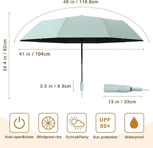 2-Pack Windproof, Waterproof, UV-Blocking Portable Travel Umbrella, Compact Sun & Rain Folding Umbrella, Double Rib Structure, Large Auto Open and Close Car Umbrella