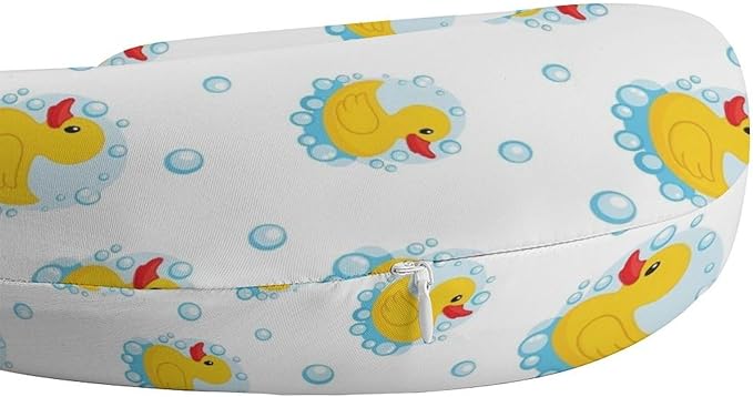 Cute Decorative Travel Neck Pillow Memory Foam Chin Cushion Cute Funny Cartoon Yellow Rubber Ducks Bubbles, Washable Cover for Women Airplane Car Home Sleeping Rest