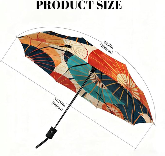 Windproof Travel Umbrella Retro Japanese Style Umbrella Compact Auto Open/Close Folding Umbrellas for Rain