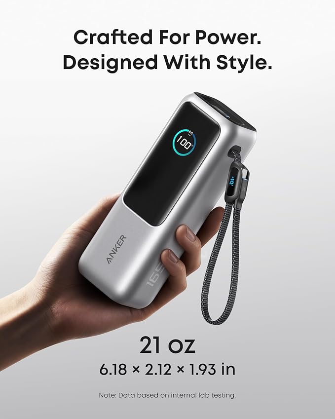 Anker Laptop Power Bank, 25,000mAh Portable Charger with Triple 100W USB-C Ports, Built-in Retractable Cables, Flight-Approved for Travel, iPhone 17/16 Series, MacBook, Samsung, and More