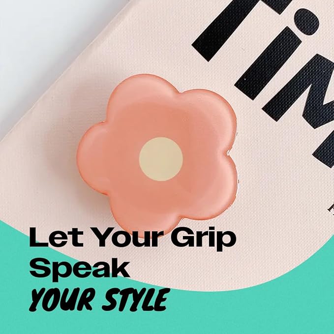 OnTheGrip Cute Solid Color Daisy Flower Design Collapsible Mobile Phone Grip Stand Holder for Smartphone Tablet Cell Phone Accessory (Coral)