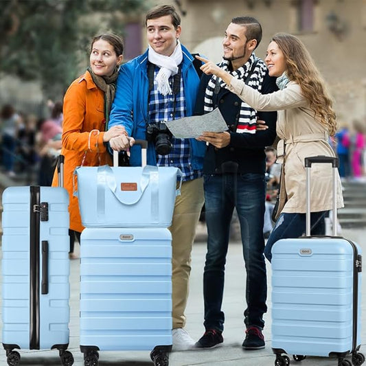 AnyZip Luggage Set 5 Piece PC ABS Hardshell Lightweight Suitcases for Travelling with 4 Universal Wheels TSA Lock Carry on Suitcase Light Blue