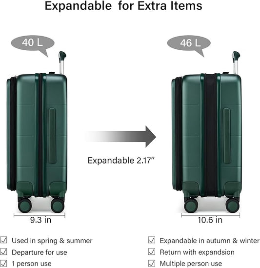 Hanke Hardside Expandable Carry On Luggage, 20 Inch Top Opening Trunk Luggages with Spinner Wheels, All-PC Hard Shell Carry-On Suitcase, Lightweight & TSA Airline Approved (Blackish Green, 46L)