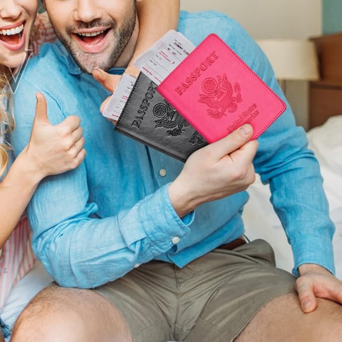 Passport and Vaccine Card Holder Combo, with Slot, Wallet, Cover, Case, for Women Men(AD-Rose Red)