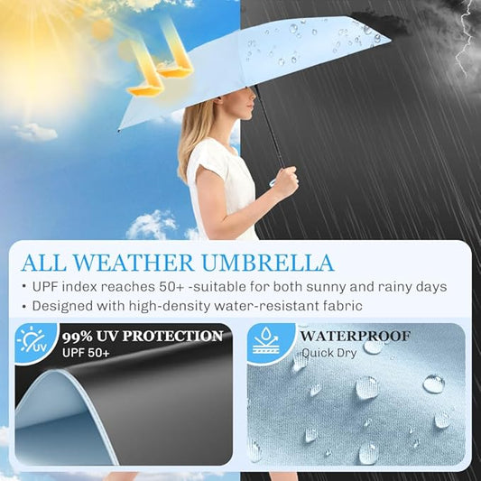 TOPSAIL Mini Umbrella Compact for Travel, UV Sun Protection(UPF50+), Waterproof for Light Rain, Suitable for Women & Kids With a Case, Manual 6k Folding Small Pocket Size Ufor Backpack/Purse