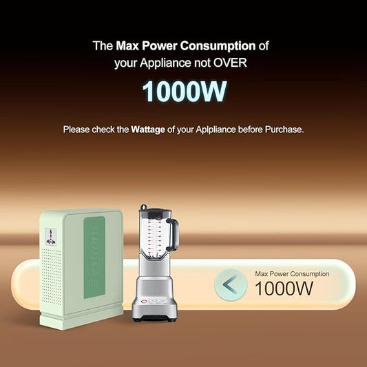 1000W Step Up Transformer 110v to 220v Converter, Heavy Duty Voltage Converter 110v to 220v with Dual Outlets, Overload Protection & Ultra-Quiet Design for Home Appliances,Light Green