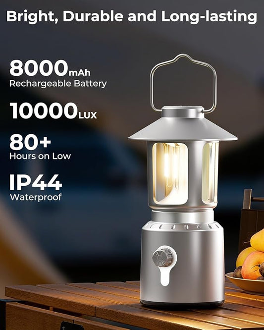 Camping Lantern Rechargeable, Telescopic Camping Light, Waterproof Retro Emergency Lights, Electric Lanterns for Power Outages, Vintage Hurricane Lamp for Tent Outdoor Patio RV Fishing