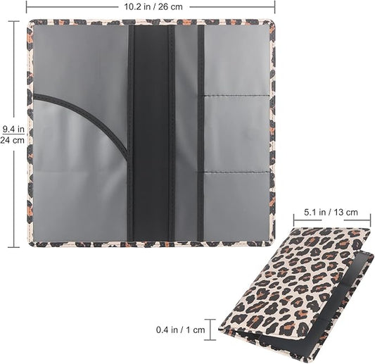 Premium Car Registration & Insurance Card Holder with Magnetic Shut, Vehicle Glove Box Car Organizer - For Documents, Cards, License (Leopard A)