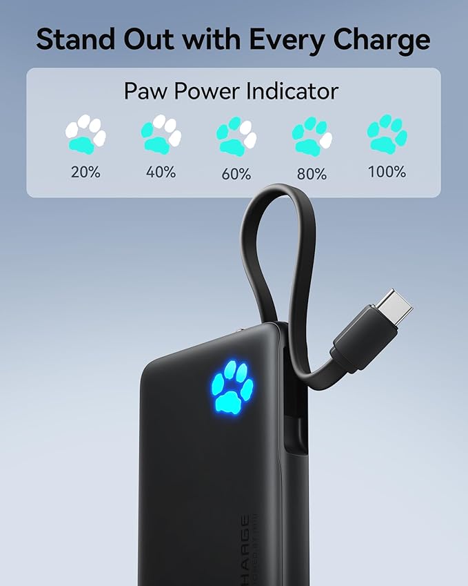 INIU Portable Charger, Slim 45W 10000mAh Power Bank with Build in USB-C Cable for Travel, Fast Charging USB C in&Out Battery Pack, External Phone Charger for iPhone 17 16 15 Samsung S25 S24 Google etc