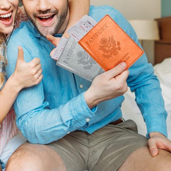 Passport and Vaccine Card Holder Combo, Passport Holder with Vaccine Card Slot, Passport Wallet, Passport Cover, Passport Case, Passport Holder for Women and Men(BA-Orange)