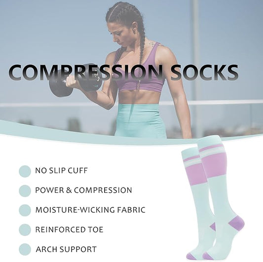 fenglaoda Compression Socks for Women Men Support Circulation 6 Pairs Socks For Nurse, Travel, Flight