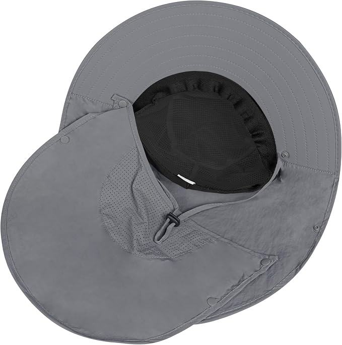 Rosoz Sun Hat for Men Women with Neck Flap,Wide Brim UPF50+ Fishing Hat with Detachable Face Cover Outdoor Sun Protection Hat