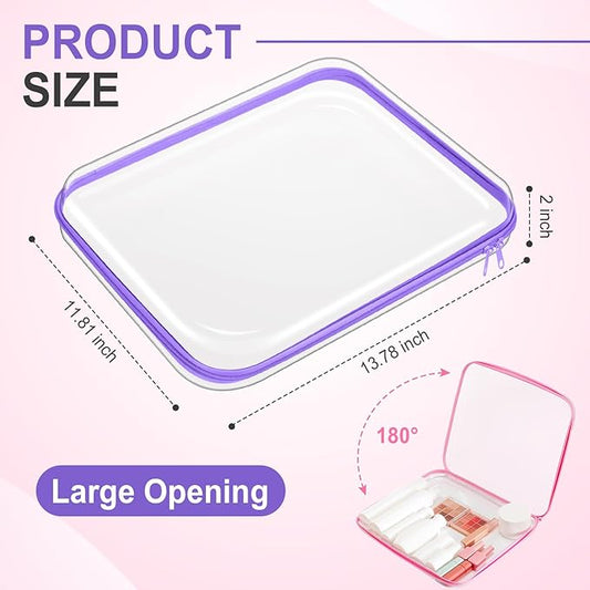 Hoolerry 4 Pcs Hard Clear Zipper Case Makeup Bags Plastic Pencil Pouch Transparent Storage Box Containers for Cosmetics, Snacks, Building Blocks, Puzzles(Multicolor,13.8 x 11.8 x 2 in)
