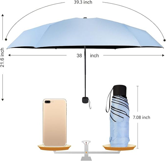 Small Travel Umbrella Compact for UV Protection Light Purse Size Umbrellas for Sun Rain Portable for Backpack