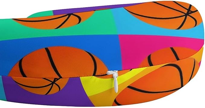 Soft Polyester Travel Neck Pillow, Basketball Pattern Colorful Checkered Checkerboard U-Shaped, Cervical Support Compact for Bus Airplane Rest, Machine Washable Breathable Design