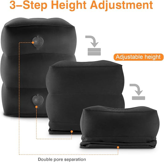 Maliton Inflatable Foot Rest Pillow for Travel,Kids Airplane Bed,Adjustable 3 Layers Height Leg Pillow of Air Travel Essentials,Car, Office, Home - Fast Inflation (Black)