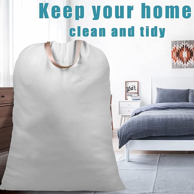 LOLOMLO Extra Large Canvas Laundry Bags with Handles & Drawstring Closure, Heavy Duty Tears Resistant Clothes Storage Travel Bags,25.5"x34",Light Grey
