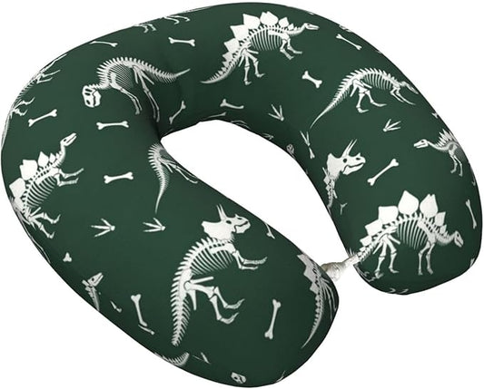 Travel Pillow Chin Neck Support, Comfortable Airplane Car Pillows for Rest, Memory Foam U Shaped Office Home Nap Sleeping Cushion Grunge Dinosaur Skeleton