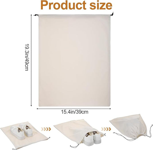 4 Pack Shoe Bags for Travel Packing - Drawstring Sneaker Travel Bags - Cotton Cloth Shoe Dust Bag for Storage & Luggage Washable Dust Cover Bag for Boots and Dress Shoes (Medium: 19"x15")