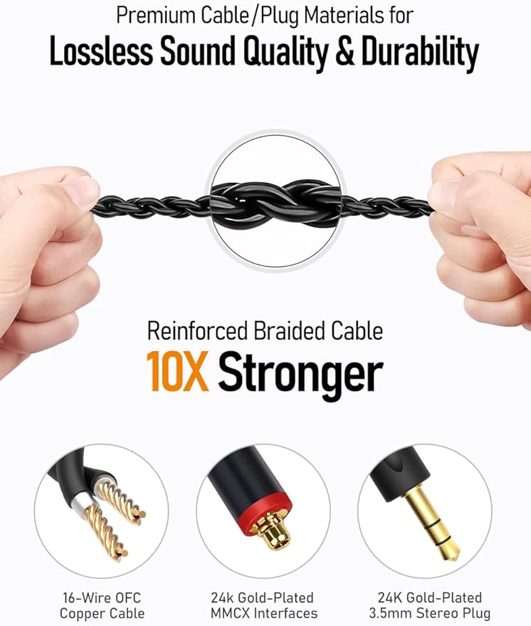 Vibes 201ML Wired Earbuds in Ear Headphones with Mic, Lightning to 3.5mm Adapter, Noise Isolating Bass Driven Earphones, Braided Cord, Carry Case, Ear Buds Tips, 3.5mm Jack (Clear Brown)