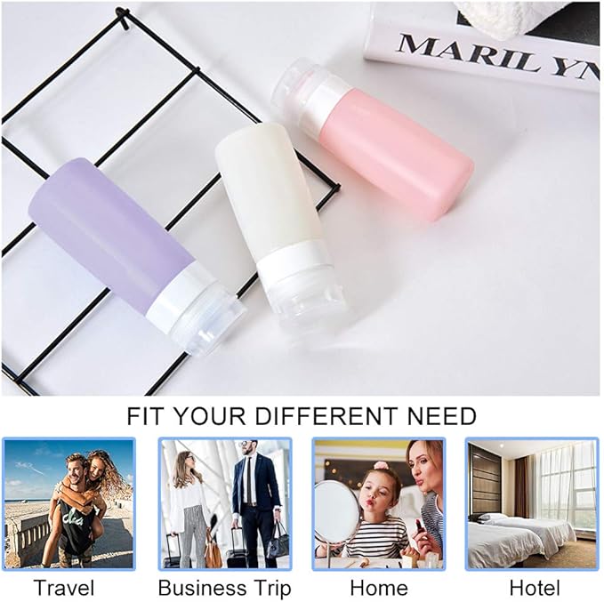 Travel Bottles Kit, TSA Approved Leak Proof Portable Toiletry Containers Set, Clear PET Flight Size Cosmetic Containers for Lotion, Shampoo, Conditioner Bottles with Toiletry Bag(Multiple colors)