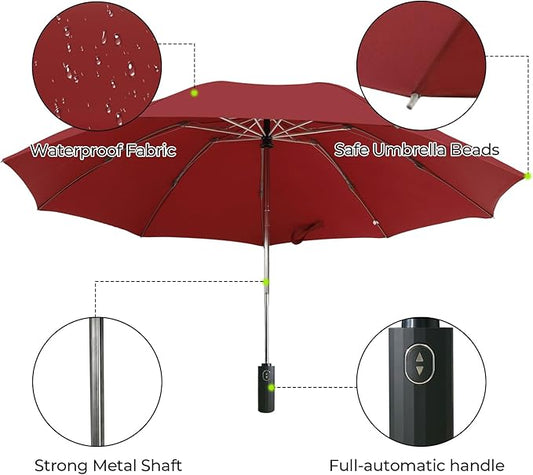 LLanxiry Compact Travel Umbrella, 44" Canopy, Automatic Open/Close Windproof Umbrella, 210T Pongee, 8-Rib Fiberglass, Travel Size Mini, Portable Rain/Sun Umbrellas UPF 50+ with Cover