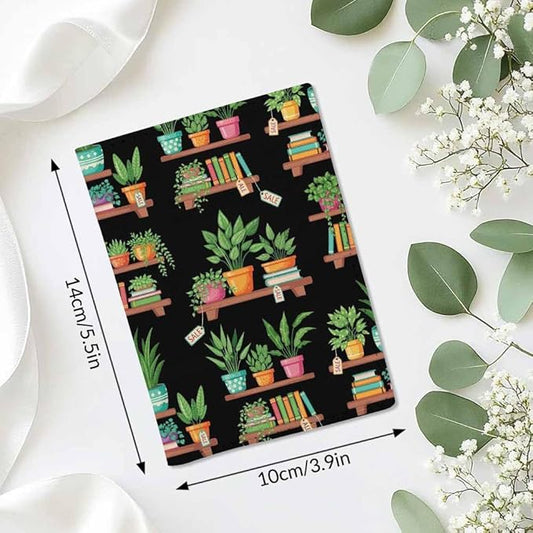 Library Shelfs Passport Holder for Travel Books Stack Potted Plants PU Leather Passport Cover Wallet Cute Passport Card Holder for Women and Men