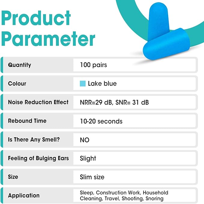 AZEN 100 Pairs Ear Plugs Bulk, NRR 32dB Soft Foam Ear Plugs for Sleeping Noise Cancelling, Earplugs for Concerts Shooting Swimming Noise Reduction (Slim Size)