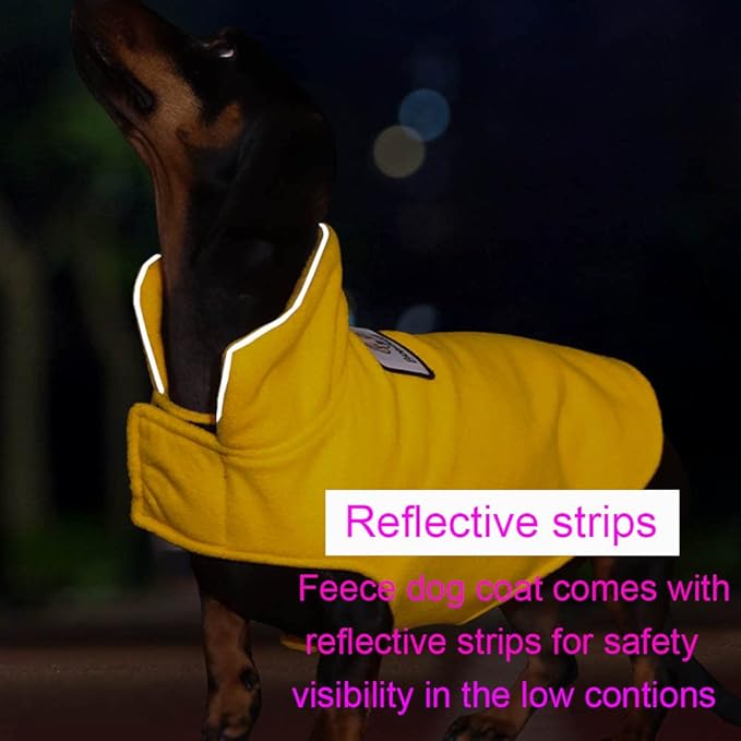 Fleece Dog Coat Pet Jacket Reflective for Cold Weather for Extra Large to Small Pets(Yellow,2XL)