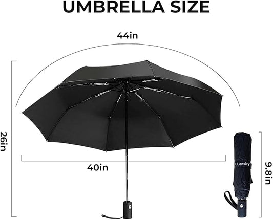 LLanxiry Compact Travel Umbrella, 44" Canopy, Automatic Open/Close Windproof Umbrella, 210T Pongee, 8-Rib Fiberglass, Travel Size Mini, Portable Rain/Sun Umbrellas UPF 50+ with Cover