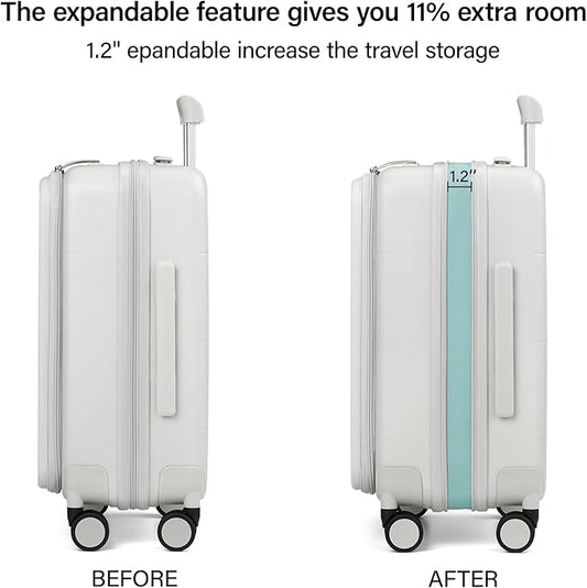 MILADA Expandable Checked Luggage 24 Inch Top Opening Travel Luggage Hard Shell Suitcases with Wheels TSA Approved Luggage Trunk Rolling Medium Checked Suitcase, White