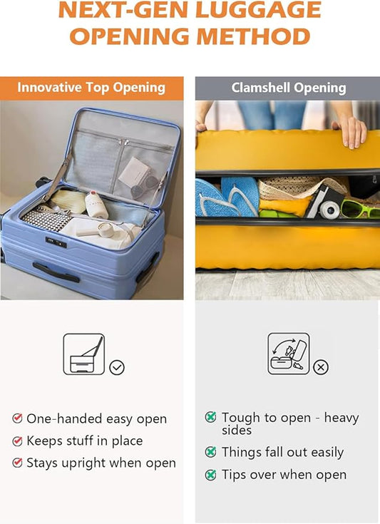 HotWay 20 Inch Expandable Carry On Luggage with Cup Holder, Hardside TSA Approved Luggage with Spinner Wheels, Top Opening Suitcase For Travel, Gray