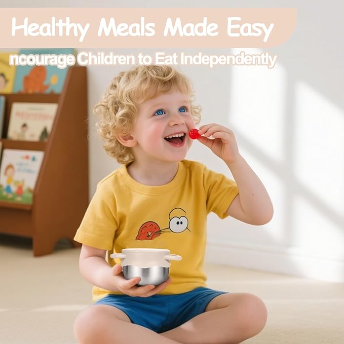 Mity rain 2-Pack Stainless Steel Snack Containers for Kids with Spill-Proof Silicone Lids & Handles - 3-in-1 Baby Snack Cups, Reusable No-Spill Toddler Snack Box, Perfect for On-The-Go Healthy Eating