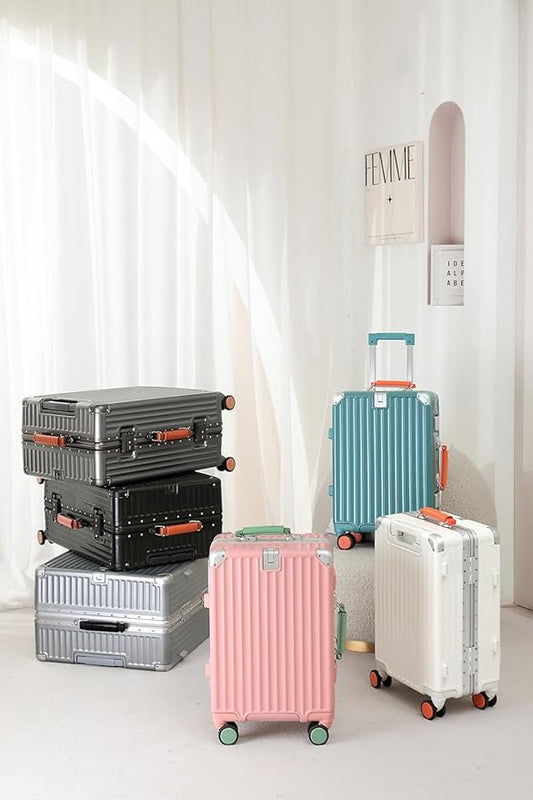 26 Inch Hardside Checked Luggage with Leather Handle, PC Zipperless Suitcase with Spinner Wheels and TSA Locks, Lightweight Checked Luggage for Travel