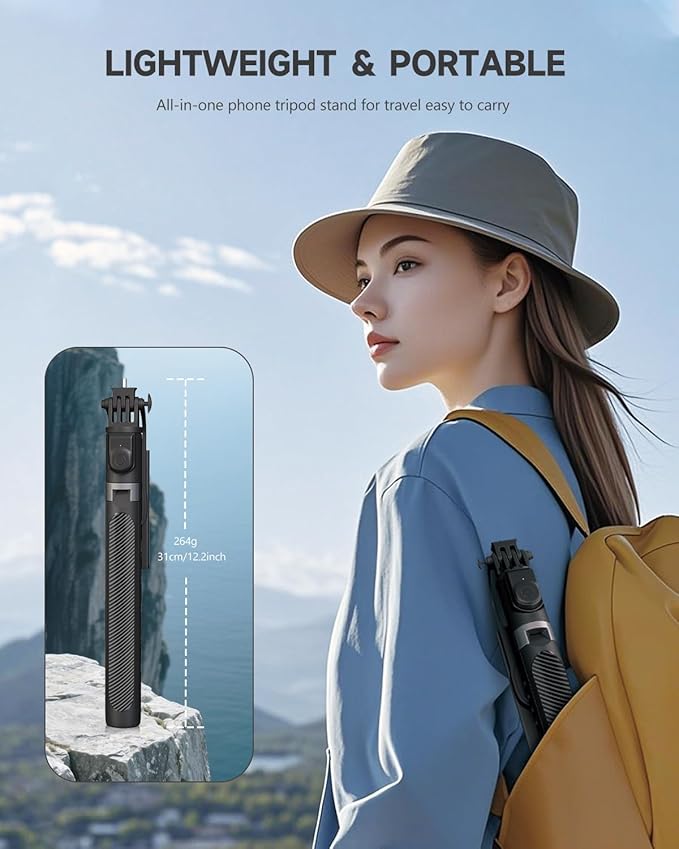 71” Phone Tripod & Selfie Stick, Portable All in One Extendable Cell Phone Tripod Stand, with Wireless Remote Control for iPhone/Samsung/Android/Camera