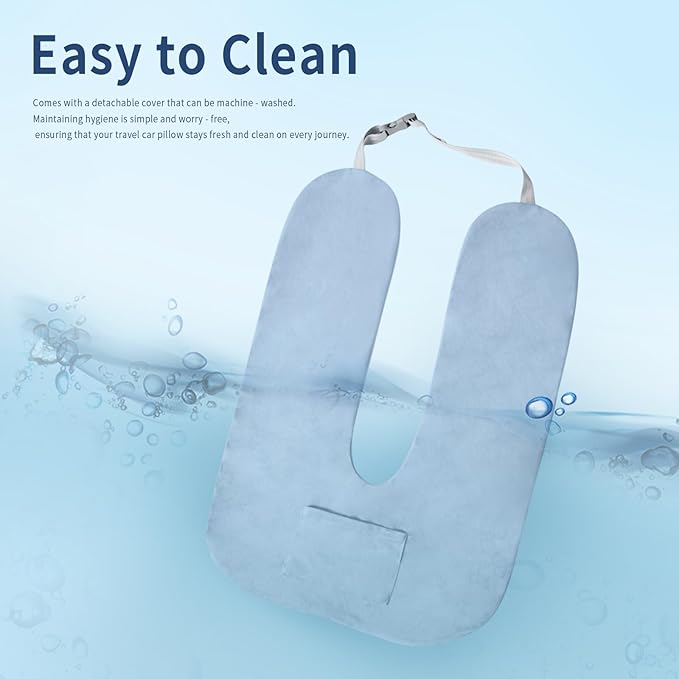 Car Pillow for Kids, Travel Pillow for Car, Toddler Travel Pillow for Sleeping Carseat Pillow for Adults, Removable and Washable Covers, Long Car Ride Essentials, Blue-Skin-Friendly