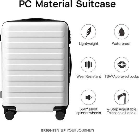 NINETYGO Medium Checked Luggage 24 Inch, Checking In Luggage with Smooth Spinner Wheels, Lightweight, Hard Shell PC Suitcase, Lightweight Travel Luggage, TSA Approved (Lily White, Rhine Basic)