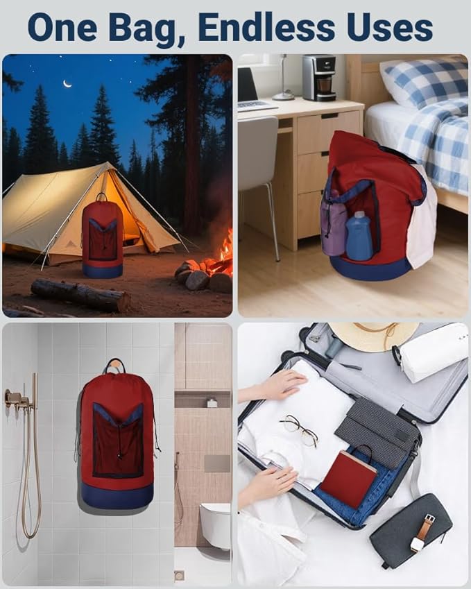 Laundry Bag with Shoulder Straps and Mesh Pocket Laundry Backpack Large Portable Laundry Hamper for College Laundromat Apartment
