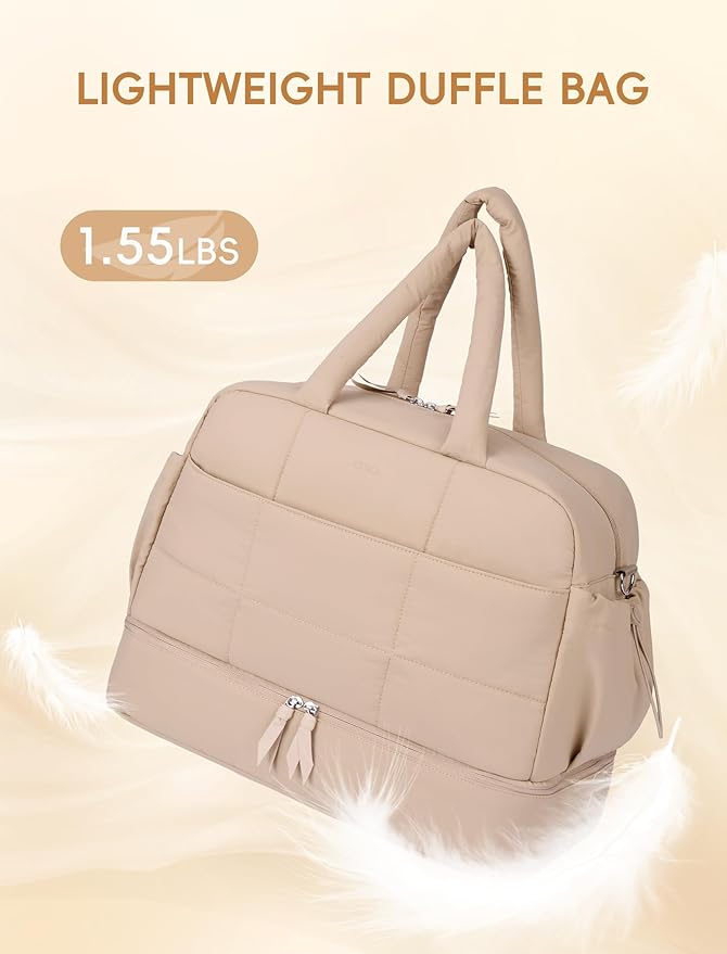 CLUCI Weekender Travel Bag for Women Puffer Tote Bag Carry On Duffle Overnight Bags with Shoe Compartment
