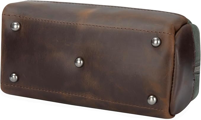 Waxed Canvas Weekender Duffle Bag, Vintage Style Travel Bag with Leather Trim, Army Green (Black)