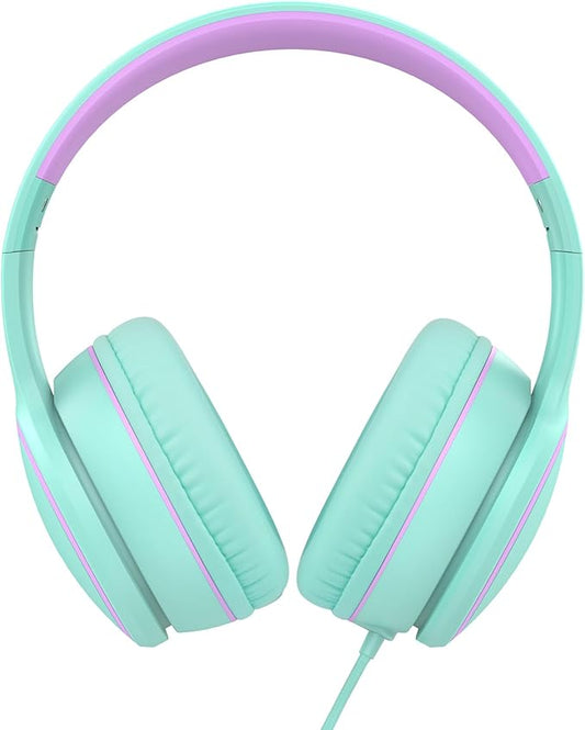 RORSOU R10 Over-Ear Headphones with Microphone Lightweight Folding Stereo Bass Headset with 1.5M No-Tangle Cord Portable Wired Headphones for Smartphone Tablet Computer Green